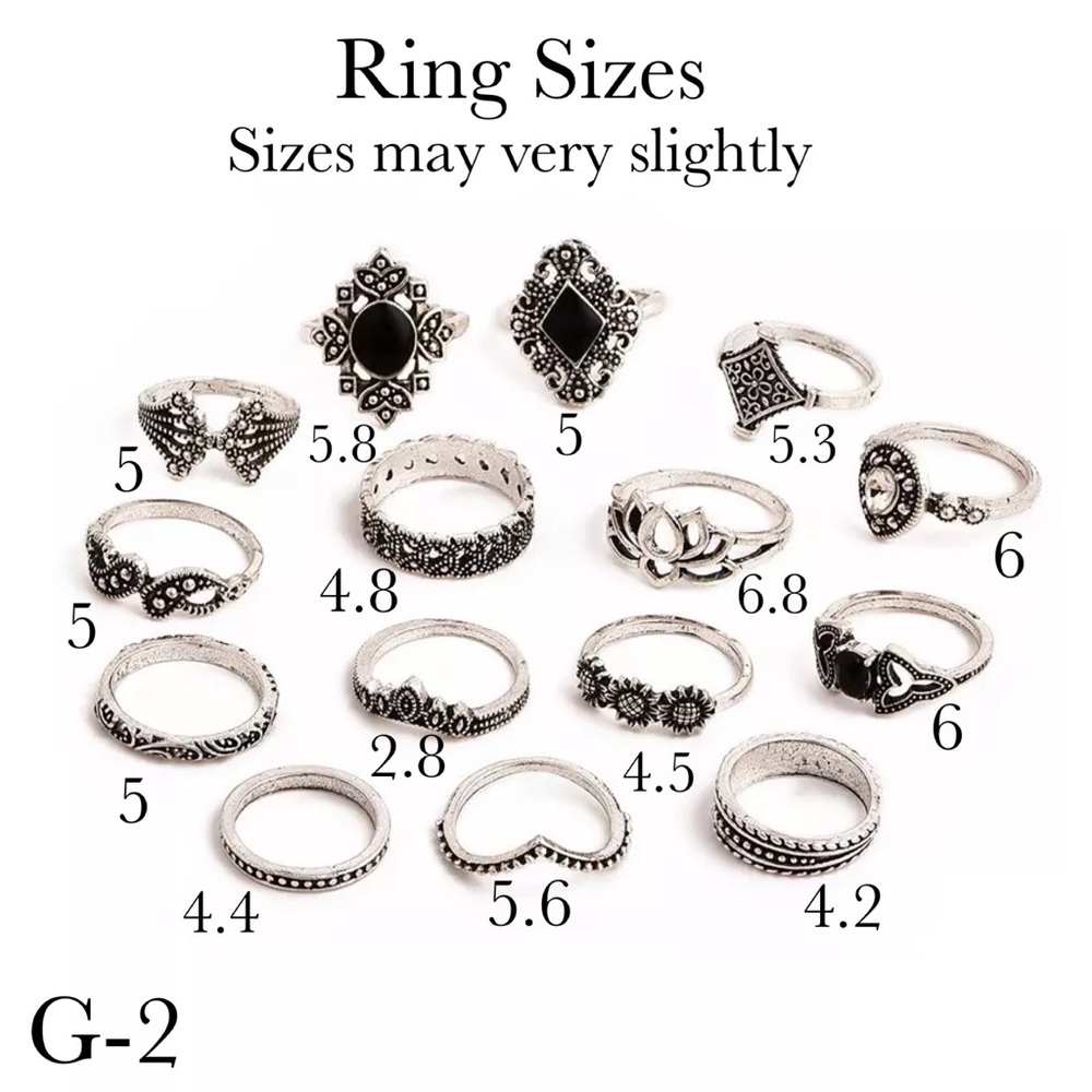 15 Pcs Boho Retro Vintage Crystal Gem Ring Set - Picture 15 of 16